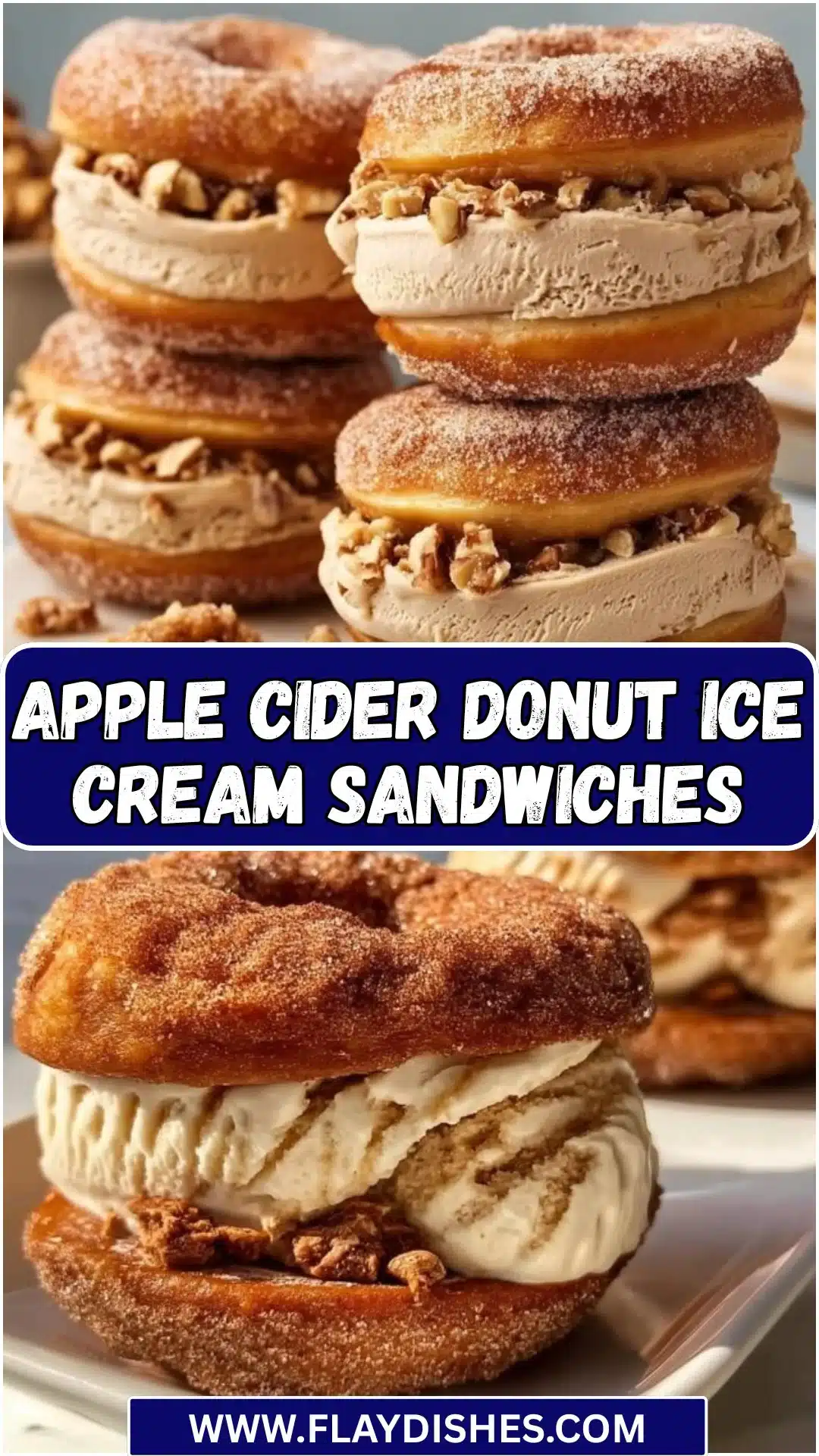 Apple Cider Donut Ice Cream Sandwiches 3 Cider donut ice cream sandwiches, a fall-inspired dessert featuring sweet cider donuts and creamy ice cream.