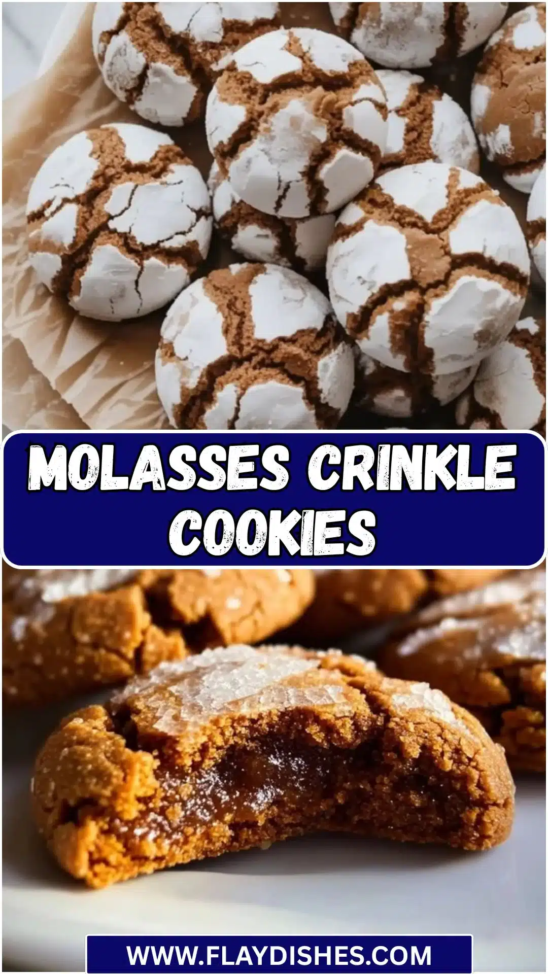 Molasses Crinkle Cookies 13 Freshly baked molasses crinkle cookies with a powdered sugar topping