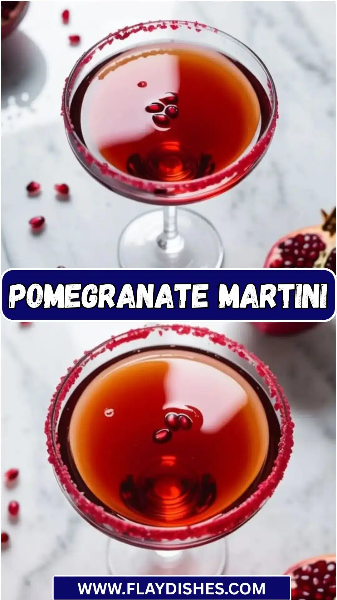 Pomegranate Martini 11 A delicious Pomegranate Martini garnished with fresh pomegranate seeds and a twist of lime.