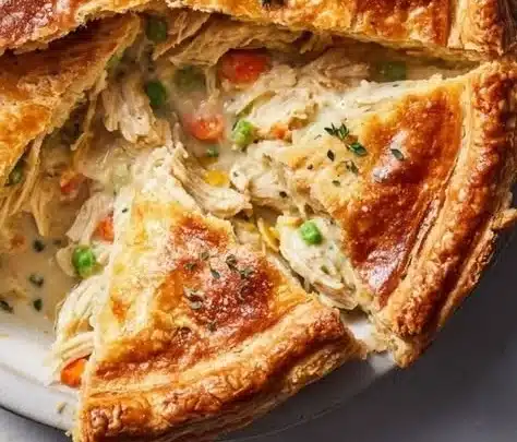 Delicious chicken pot pie with flaky crust and savory filling.