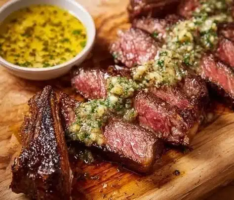 Homemade Cowboy Butter served on grilled corn with herbs and spices