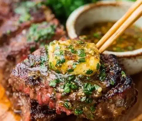 Delicious Cowboy Butter served on grilled meats and vegetables.