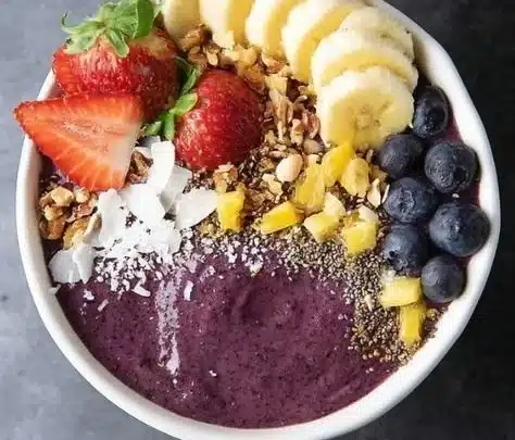 Foolproof acai bowl topped with fresh fruits and granola