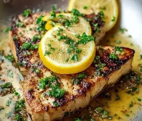 Grilled swordfish with lemon herb marinade on a plate