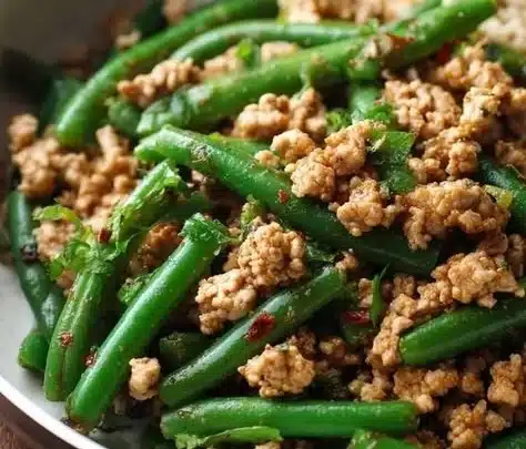Ground chicken stir fry with vibrant vegetables and spices