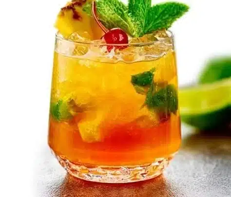 Refreshing Homestyle Mai Tai cocktail with colorful garnishes