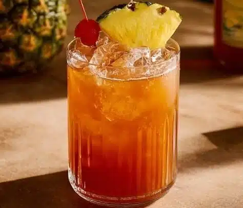 Tropical Paradise Rum Runner cocktail with vibrant garnishes and ingredients