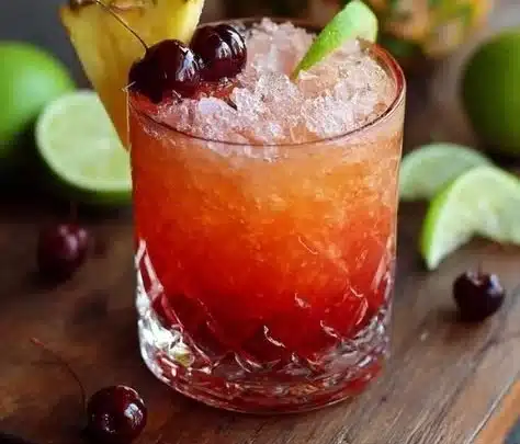 A refreshing Rum Runner cocktail garnished with fruit, showcasing vibrant colors and flavors.