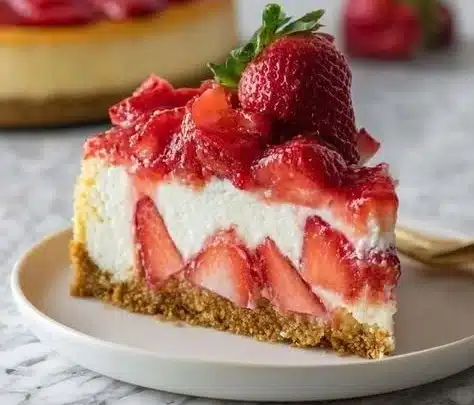 Strawberry Cheesecake 8 Delicious strawberry cheesecake topped with fresh strawberries and whipped cream