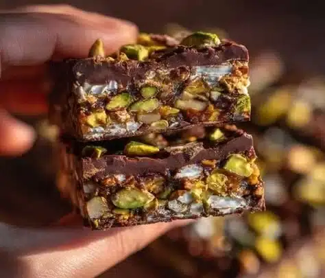 Viral chocolate pistachio dessert on a stylish plate with garnishes