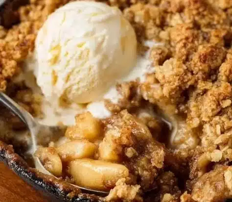 Delicious homemade apple crumble dessert with a golden crispy topping