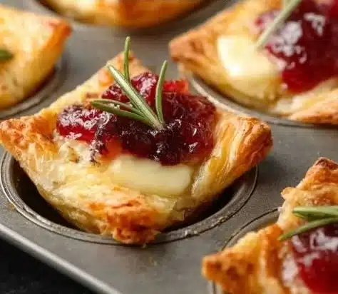 Baked cranberry brie bites on a platter, perfect for appetizers or holiday gatherings.
