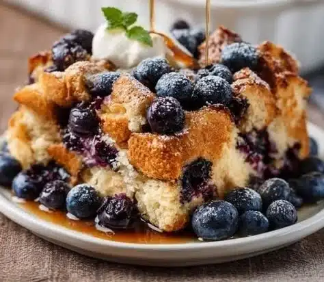 Blueberry French Toast Casserole 30 Delicious blue blueberry French toast casserole served with syrup and berries