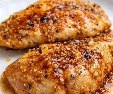 Plate of Brown Sugar Garlic Chicken garnished with herbs, showcasing its glossy sauce.