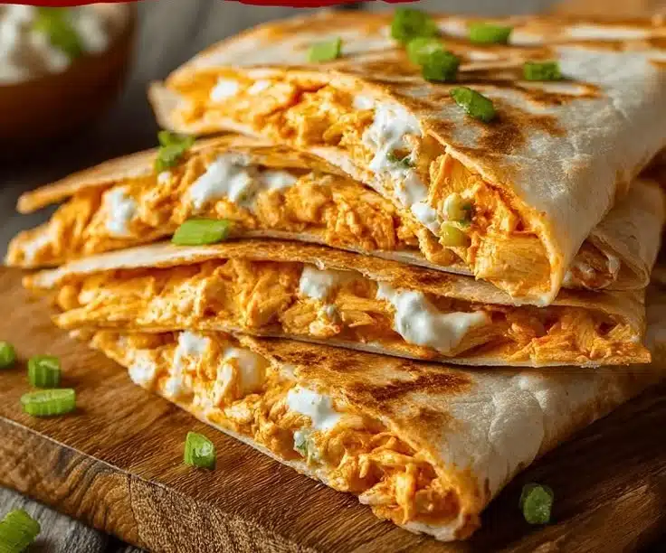 Delicious Buffalo Chicken Quesadillas served on a plate garnished with cilantro.