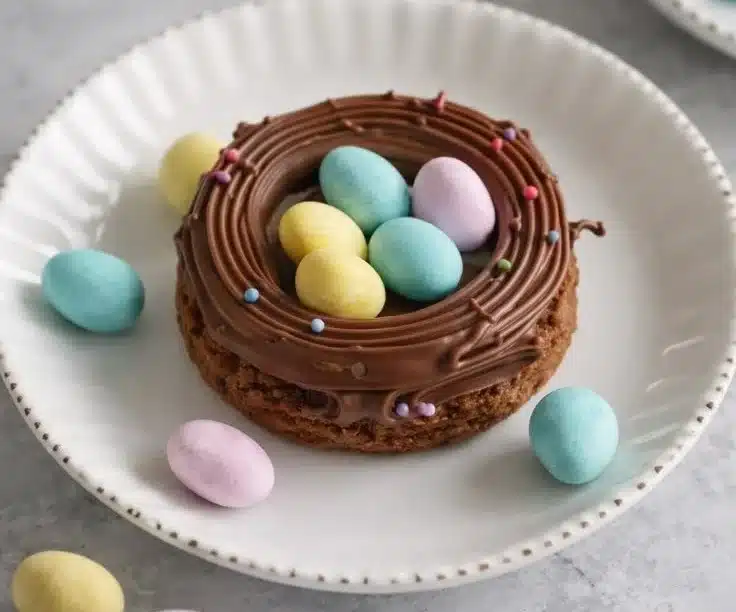 Colorful Easter Birds Nest Cookies decorated with candy eggs