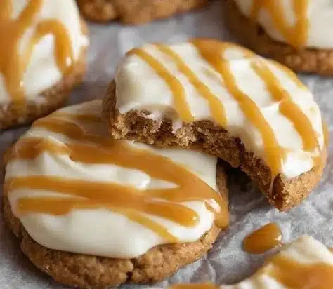 Delicious easy caramel cheesecake cookies on a plate