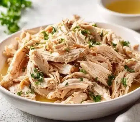 Bowls of easy shredded chicken ready for tacos and salads