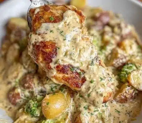 Delicious Garlic Parmesan Chicken and Potatoes served on a plate