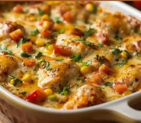 Healthy Salsa Verde Chicken Casserole dish served in a bowl