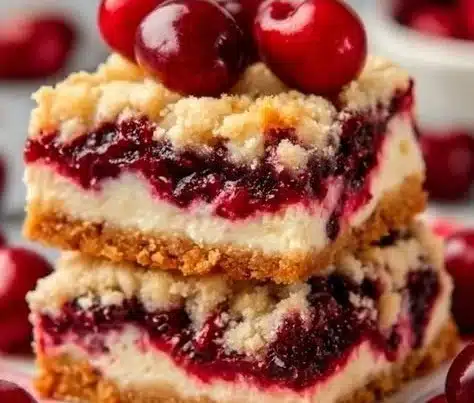 Holiday Special Christmas Cherry Bars 6 Delicious homemade Christmas Cherry Bars topped with festive decorations.