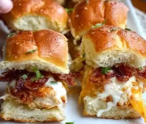 Irresistible Chicken Bacon Ranch Sliders 5 Delicious chicken bacon ranch sliders served on a platter