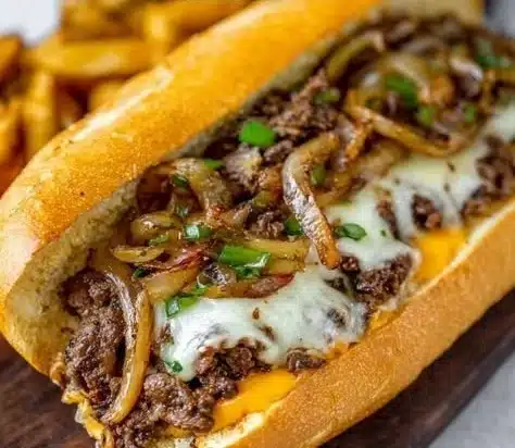 Delicious Philly cheesesteak sandwich with melted cheese and grilled meat