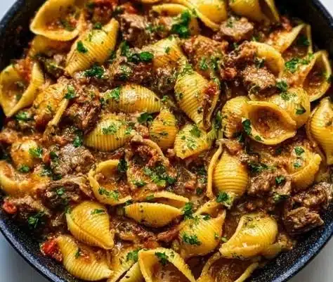 Soul-Warming Creamy Beef Pasta 7 Soul-warming creamy beef pasta dish served in a bowl