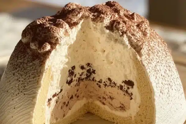 Delicious homemade Zuccotto dessert with chocolate and cream layers